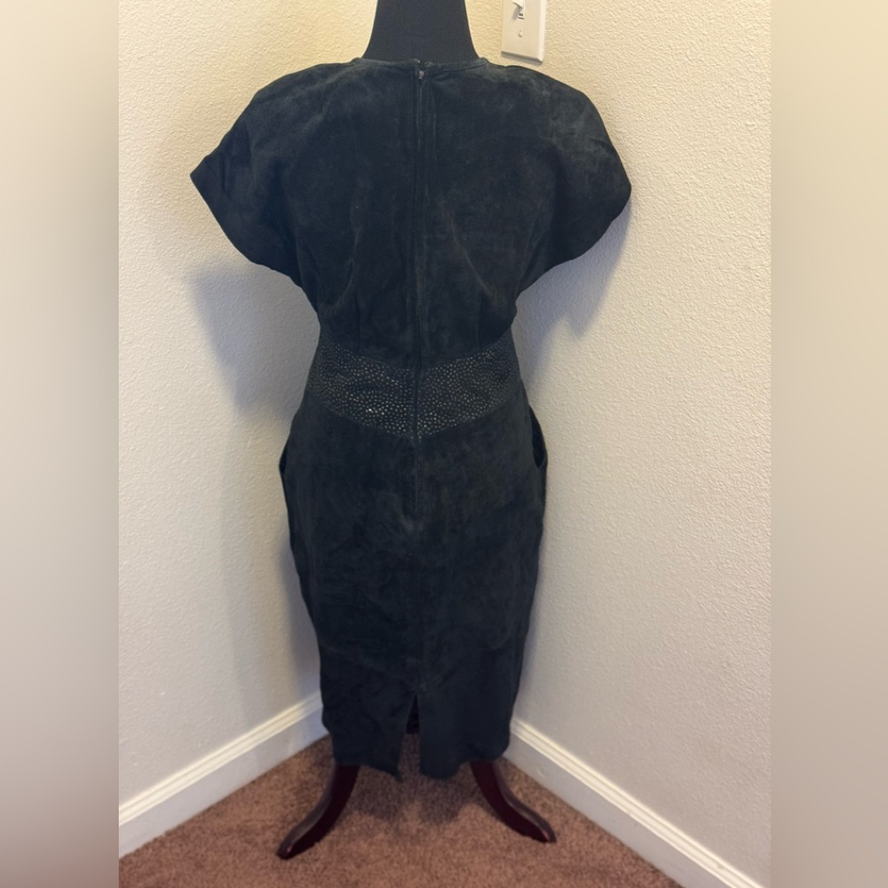 Vintage I. Magnin 80's Black Leather Suede Pig Skin Sheath Corset Dolman 8 - Picture 4 of 9